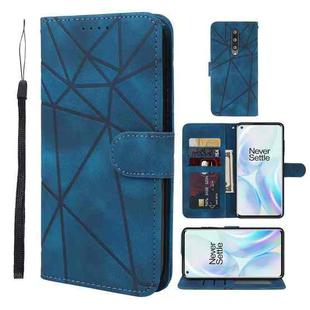 For OnePlus 8 Skin Feel Geometric Lines Leather Phone Case(Blue)