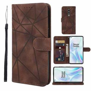 For OnePlus 8 Skin Feel Geometric Lines Leather Phone Case(Brown)