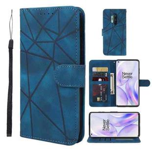 For OnePlus 8 Pro Skin Feel Geometric Lines Leather Phone Case(Blue)