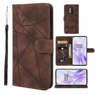For OnePlus 8 Pro Skin Feel Geometric Lines Leather Phone Case(Brown)