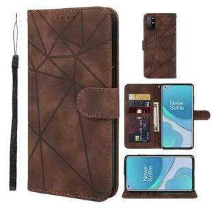 For OnePlus 8T Skin Feel Geometric Lines Leather Phone Case(Brown)