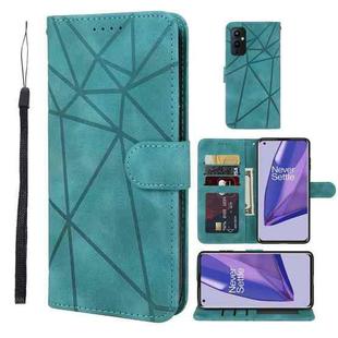 For OnePlus 9 Skin Feel Geometric Lines Leather Phone Case(Green)