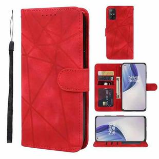 For OnePlus Nord N10 5G Skin Feel Geometric Lines Leather Phone Case(Red)