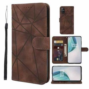 For OnePlus Nord N10 5G Skin Feel Geometric Lines Leather Phone Case(Brown)