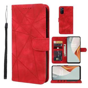 For OnePlus Nord N100 Skin Feel Geometric Lines Leather Phone Case(Red)