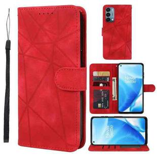 For OnePlus Nord N200 5G Skin Feel Geometric Lines Leather Phone Case(Red)