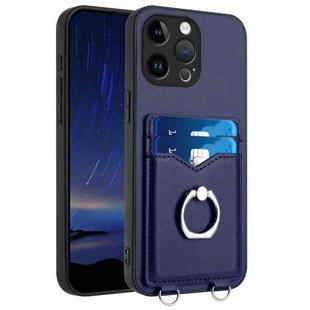 For iPhone 15 Pro Max R20 Ring Card Holder Phone Case(Blue)