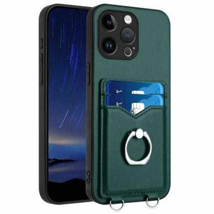 For iPhone 15 Pro Max R20 Ring Card Holder Phone Case(Green)