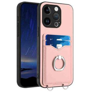 For iPhone 15 Pro R20 Ring Card Holder Phone Case(Pink)