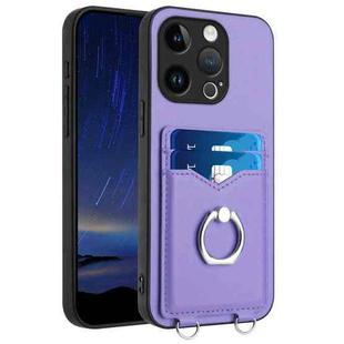 For iPhone 15 Pro R20 Ring Card Holder Phone Case(Purple)