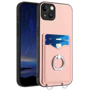 For iPhone 15 Plus R20 Ring Card Holder Phone Case(Pink)