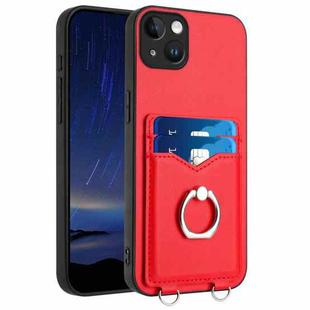 For iPhone 15 Plus R20 Ring Card Holder Phone Case(Red)