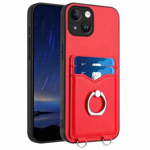 For iPhone 15 R20 Ring Card Holder Phone Case(Red)