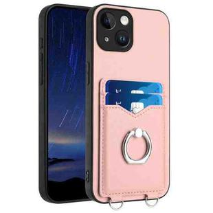 For iPhone 14 R20 Ring Card Holder Phone Case(Pink)