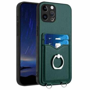 For iPhone 12 Pro R20 Ring Card Holder Phone Case(Green)