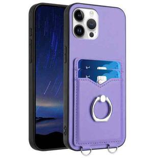 For iPhone 12 Pro Max R20 Ring Card Holder Phone Case(Purple)
