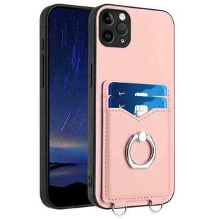 For iPhone 11 Pro Max R20 Ring Card Holder Phone Case(Pink)