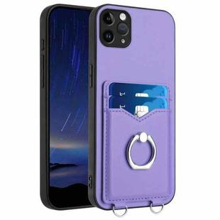 For iPhone 11 Pro Max R20 Ring Card Holder Phone Case(Purple)