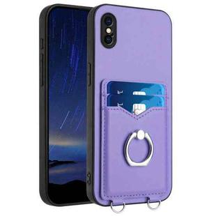 For iPhone XS / X R20 Ring Card Holder Phone Case(Purple)