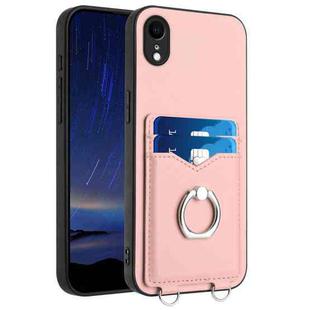 For iPhone XR R20 Ring Card Holder Phone Case(Pink)