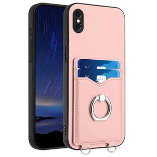 For iPhone XS Max R20 Ring Card Holder Phone Case(Pink)