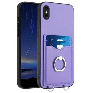 For iPhone XS Max R20 Ring Card Holder Phone Case(Purple)