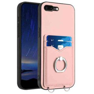 For iPhone 8 Plus / 7 Plus R20 Ring Card Holder Phone Case(Pink)