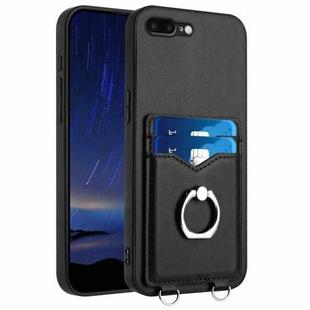 For iPhone 8 Plus / 7 Plus R20 Ring Card Holder Phone Case(Black)