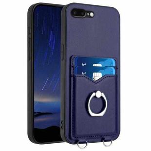 For iPhone 8 Plus / 7 Plus R20 Ring Card Holder Phone Case(Blue)