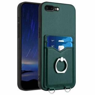 For iPhone 8 Plus / 7 Plus R20 Ring Card Holder Phone Case(Green)