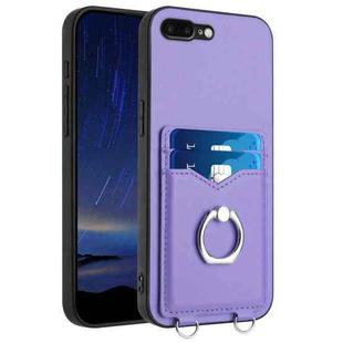 For iPhone 8 Plus / 7 Plus R20 Ring Card Holder Phone Case(Purple)