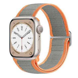 For Apple Watch Series 9 45mm Nylon Elastic Buckle Watch Band(Grey Orange)