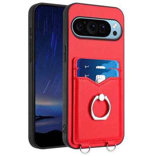For Google Pixel 9 Pro R20 Ring Card Holder Phone Case(Red)