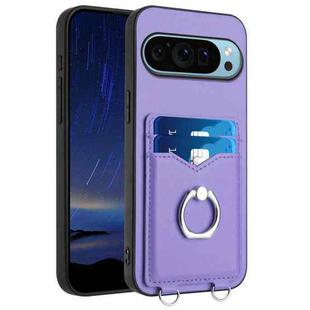 For Google Pixel 9 Pro R20 Ring Card Holder Phone Case(Purple)