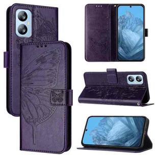 For Blackview A52 Embossed Butterfly Leather Phone Case(Dark Purple)