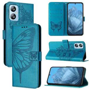 For Blackview A52 Embossed Butterfly Leather Phone Case(Blue)