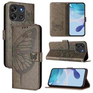 For Blackview Oscal Flat 1C Embossed Butterfly Leather Phone Case(Grey)