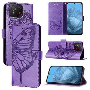 For Asus ROG Phone 8 Embossed Butterfly Leather Phone Case(Purple)