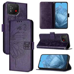 For Asus ROG Phone 8 Embossed Butterfly Leather Phone Case(Dark Purple)