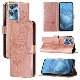 For Oukitel C32 Embossed Butterfly Leather Phone Case(Rose Gold)