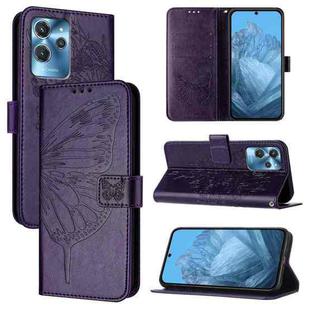 For Oukitel C32 Embossed Butterfly Leather Phone Case(Dark Purple)