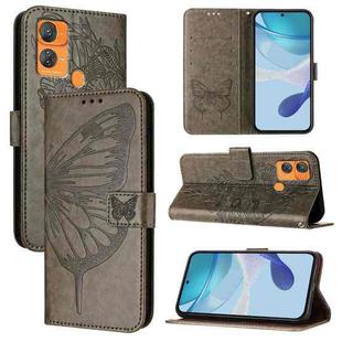 For Oukitel C33 Embossed Butterfly Leather Phone Case(Grey)