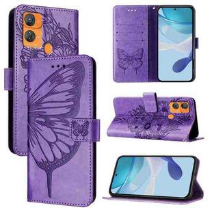 For Oukitel C33 Embossed Butterfly Leather Phone Case(Purple)