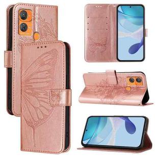 For Oukitel C33 Embossed Butterfly Leather Phone Case(Rose Gold)