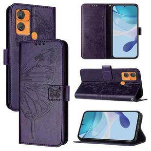 For Oukitel C33 Embossed Butterfly Leather Phone Case(Dark Purple)