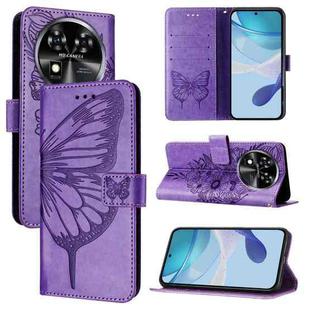 For Oukitel C37 Embossed Butterfly Leather Phone Case(Purple)