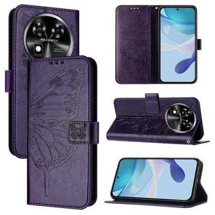 For Oukitel C37 Embossed Butterfly Leather Phone Case(Dark Purple)