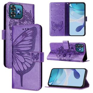 For Oukitel C53 Embossed Butterfly Leather Phone Case(Purple)