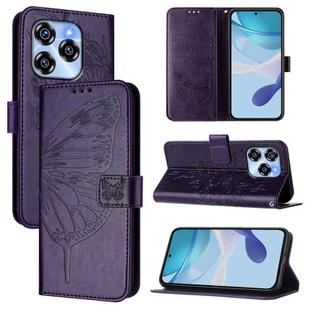 For Oukitel C50 Embossed Butterfly Leather Phone Case(Dark Purple)