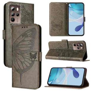 For HTC U24 Pro Embossed Butterfly Leather Phone Case(Grey)